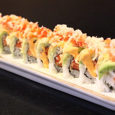 In- spicy tuna, krab mix, crunch top- avocado, crunch, spicy mayo